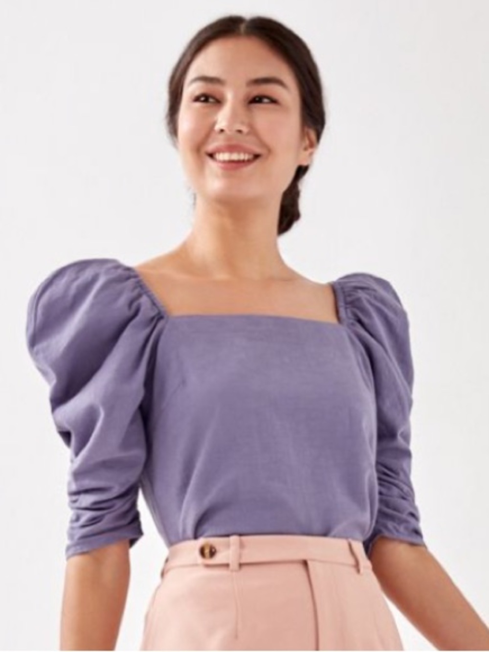 Textured Puff Sleeve Blouse Top Lavender XS Love Bonito